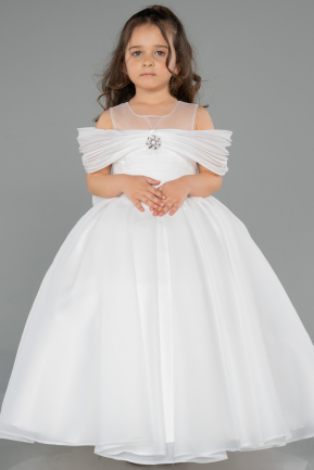 Robe de Mariage Pour Enfant Longue Satin Blanc ABG176