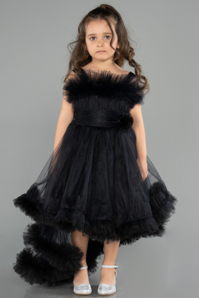 Robe de Soirée Enfants Devant Court Dos Long Noir ABO129