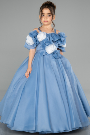 Robe de Mariage Pour Enfant Longue Satin Bleu ABG182