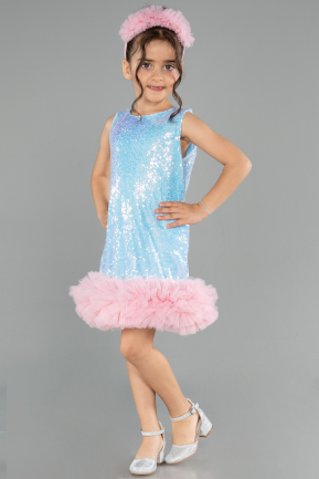 Robe de Soirée Enfants Courte Bleu ABK2574