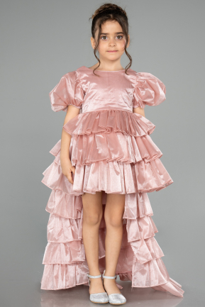 Robe de Soirée Enfants Devant Court Dos Long Satin Poudre ABO131