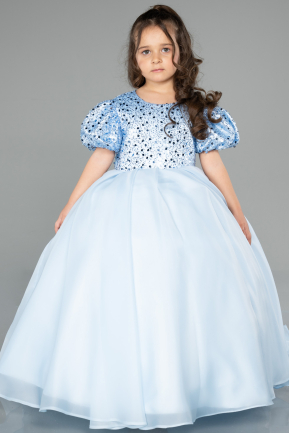 Robe De Mariage Pour Enfant Satin Longue Bleu ABG174
