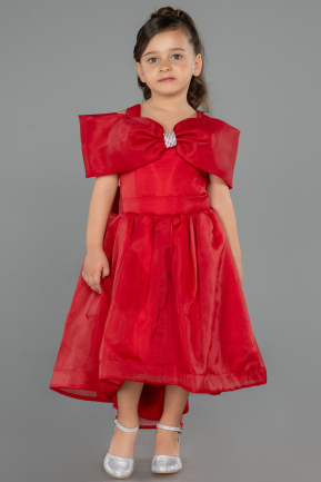 Robe de Soirée Enfants Devant Court Dos Long Rouge ABO107