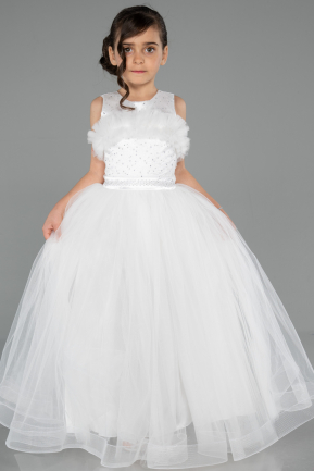 Robe de Soirée Enfants Longue Blanc ABU3909