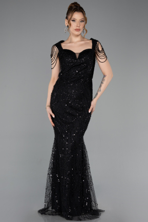Robe de Soirée Longue Perlé Noir ABU5914