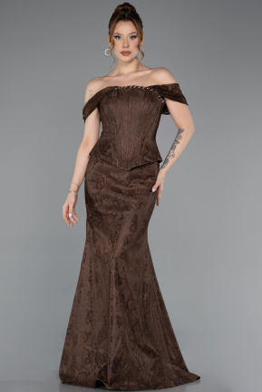 Robe De Soirée Dantelle Longue Brun ABU5609