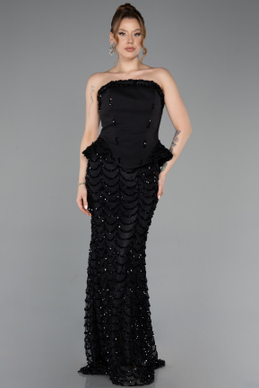 Robe de Soirée Longue Squameuse Noir ABU5919
