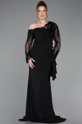 Robe Grande Taille Longue Mousseline Noir ABU5895