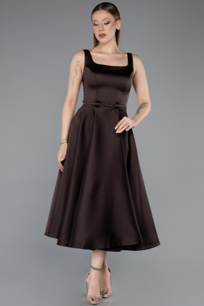 Robe de Cérémonie Midi Satin Brun ABK2586