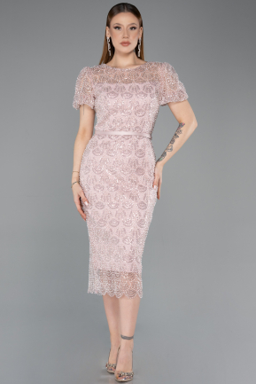 Robe De Cérémonie Perlé Midi Poudre ABK2412