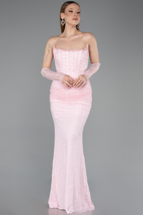 Robe Queue de Poisson Longue Dantelle Poudre ABU5933
