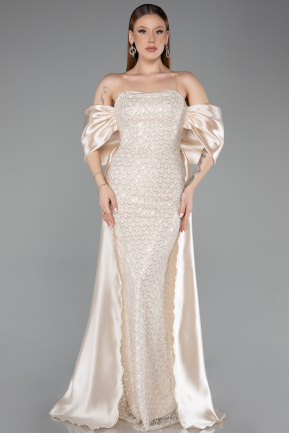 Robe De Soirée Perlé Longue Beige ABU5234