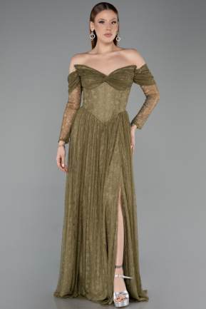 Robe de Soirée Longue Dantelle Kaki ABU5945