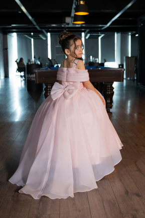 Robe de Mariage Pour Enfant Longue Satin Saumon ABG173