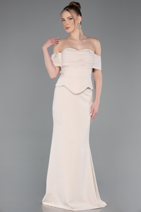 Robe De Soirée Longue Beige ABU5559