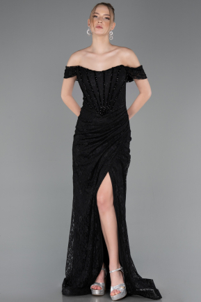 Robe de Soirée Longue Dantelle Noir ABU5973