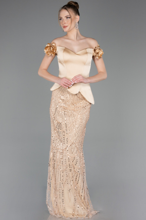 Robe De Soirée Perlé Longue Or ABU5616