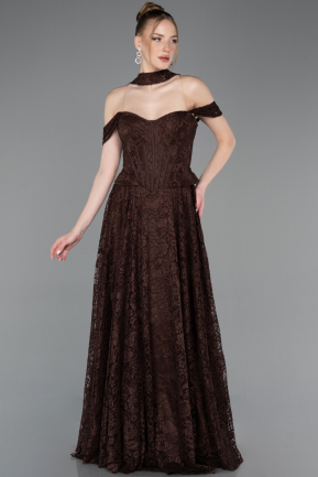 Robe de Soirée Longue Dantelle Brun ABU5942