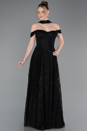 Robe de Soirée Longue Dantelle Noir ABU5942