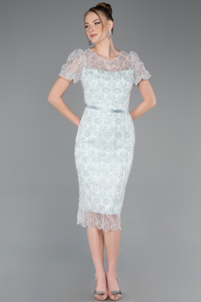 Robe De Cérémonie Perlé Midi Menthe ABK2412
