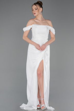 Robe de Soirée Longue Mousseline Blanc ABU5974
