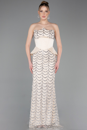 Tenue de Soirée Longue Squameuse Beige ABU5979