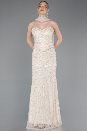 Robe de Soirée Longue Perlé Beige ABU5983