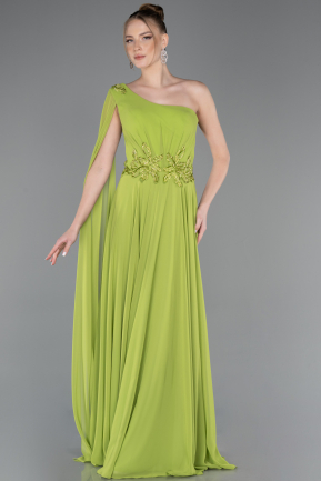 Robe de Soirée Longue Mousseline Pistache vert ABU5984
