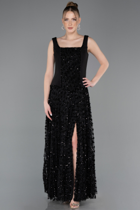 Robe de Soirée Longue Squameuse Noir ABU5986