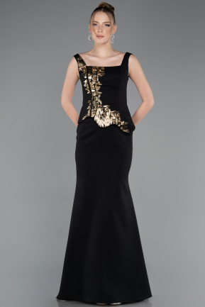 Robe Queue De Poisson Longue Noir-Or ABU5768