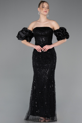 Robe De Soirée Perlé Longue Noir ABU4616