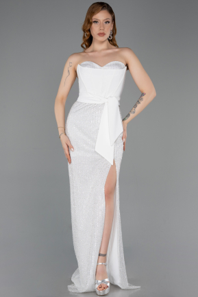 Robe de Soirée Longue Perlé Blanc ABU5988