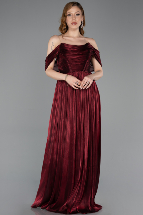 Robe De Cérémonie Mousseline Longue Rouge Bordeaux ABU5283