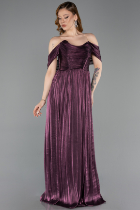 Robe De Cérémonie Mousseline Longue Prune ABU5283