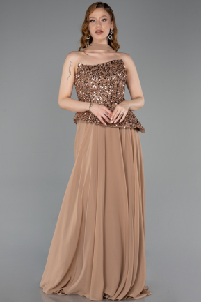 Robe De Soirée Mousseline Longue Cuivre ABU5486