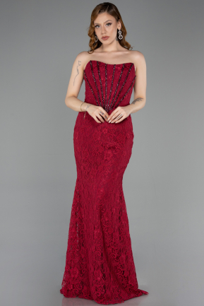 Robe De Soirée Dantelle Longue Couleur Cerise ABU5734