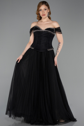 Robe de Soirée Longue Dantelle Noir ABU5996
