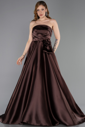 Robe de Soirée Longue Satin Brun ABU5998