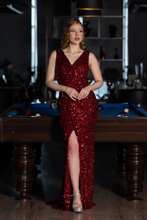 Robe De Soirée Longue Rouge Bordeaux ABU5281