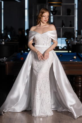 Robe De Soirée Perlé Longue Blanc ABU5400