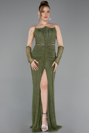 Robe De Soirée Dantelle Longue Kaki ABU5736