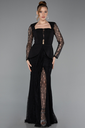 Robe de Soirée Longue Dantelle Noir ABU6014