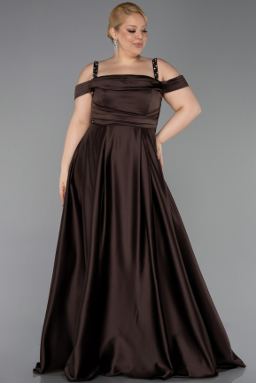 Robe De Fiançailles Grande Taille Satin Longue Brun ABU4207