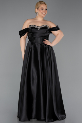 Robe De Soirée Grande Taille Longue Satin Noir ABU5726