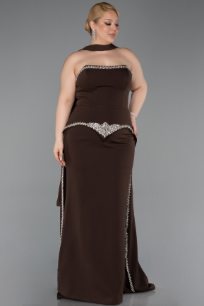 Robe de Soirée Grande Taille Longue Brun ABU6015
