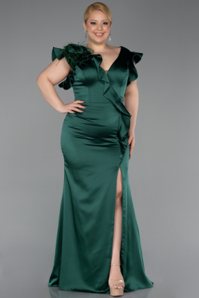 Robe De Soirée Grande Taille Satin Longue Émeraude ABU5877