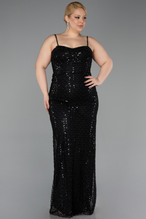 Robe Grande Taille Longue Squameuse Noir ABU6021