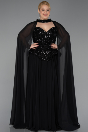 Robe De Soirée Grande Taille Longue Mousseline Noir ABU5940
