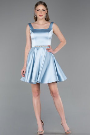 Robe de Cérémonie Courte Satin Bleu clair ABK2606