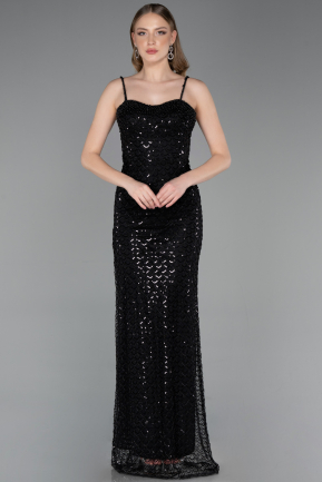 Robe de Soirée Longue Squameuse Noir ABU6039